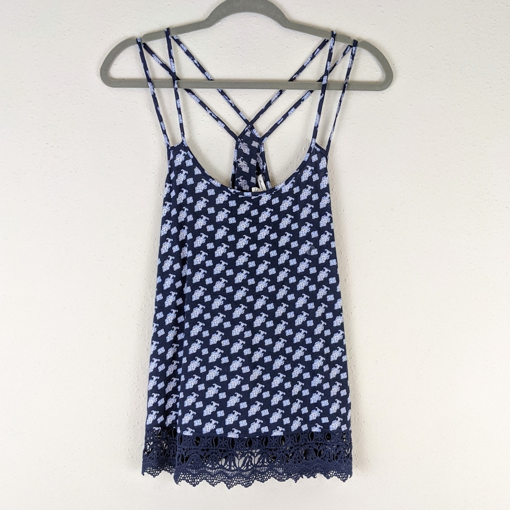 AEO Racer Back Navy Crochet Lace Swing Tank SP